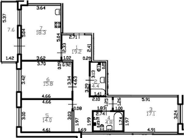 3-комнатная квартира 95.9 м², 3/4 эт., ЖК «Riviera Club»